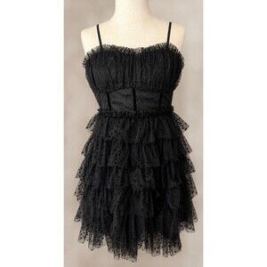 Layered with Love Black Lace Corset Mini Dress Tiered Tulle Swiss Dot Evening S